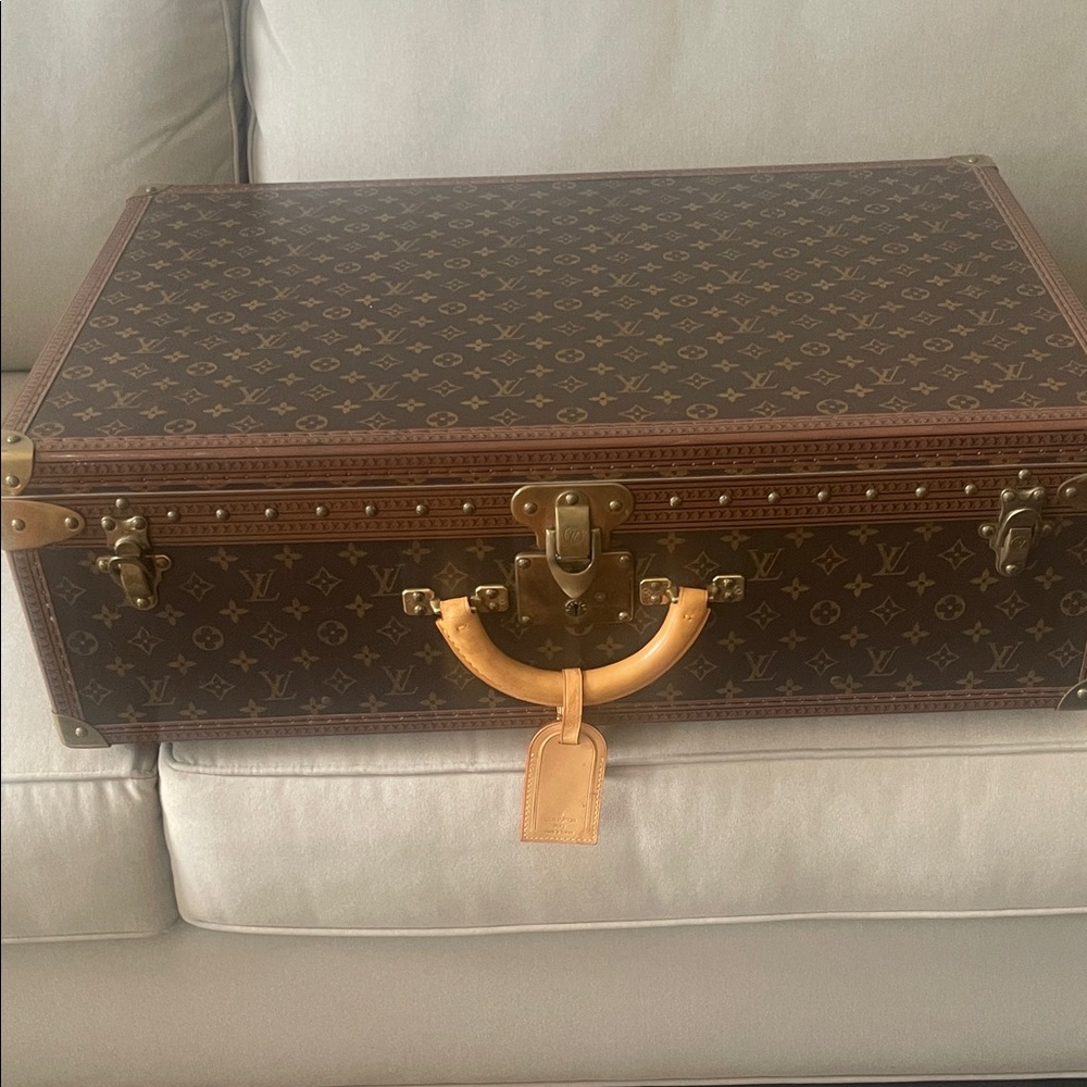 Louis Vuitton Brown Monogram Travel Trunk with Natural Leather Handle
